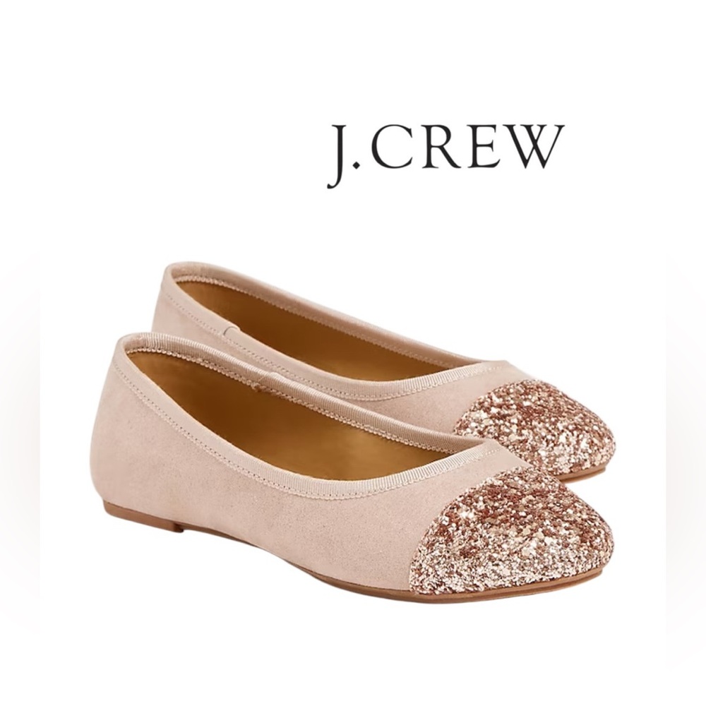 J. Crew Crewcuts NWT Girls’ Glitter Cap-Toe Ballet Flats Rose Gold Size 3